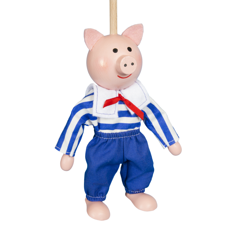 Bábka bez nití  Prasiatko – červená mašlička