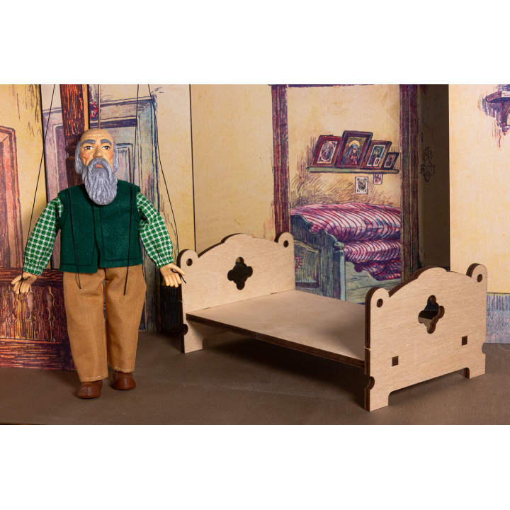 Rekvizita -  Selská postel pro 20 cm loutky