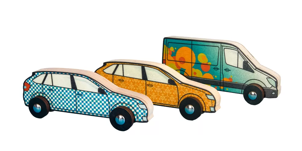 Cheerful wooden cars